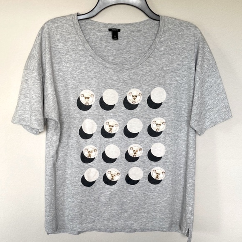 J. Crew Heather Gray Short Sleeve Tee with Moon & Cat Graphic